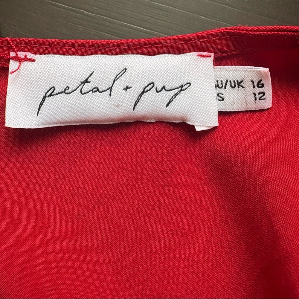Petal & Pup Red Long-Sleeve Wrap Midi Dress, Sz 12, fits smaller. - Picture 9 of 15
